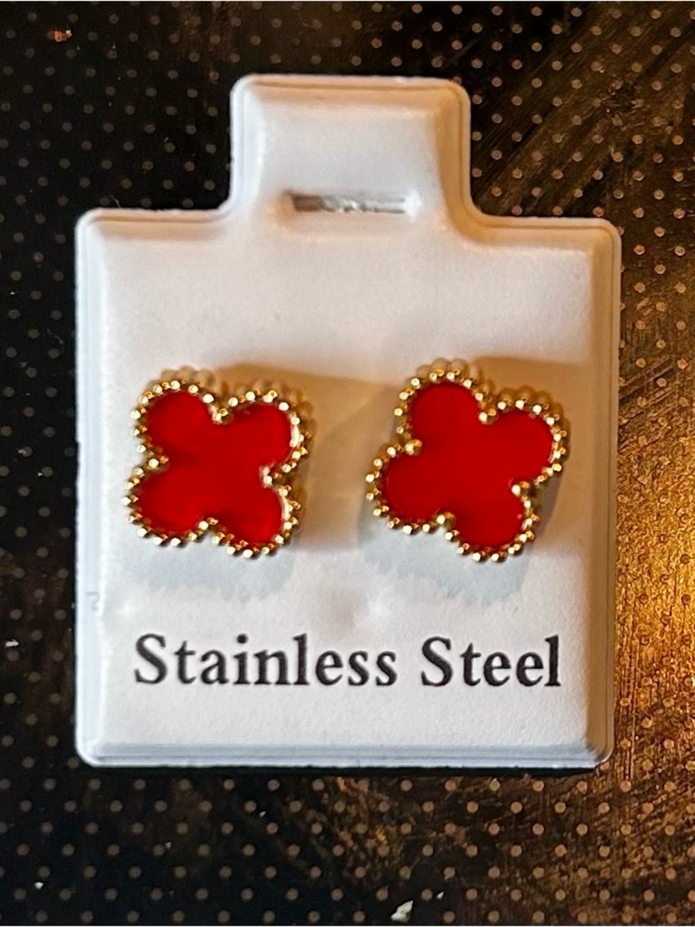 Red Clover Stainless Steel Stud Earrings with Gold Trim